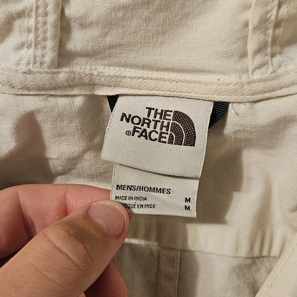 The North Face Mens Half Zip Anorak Pullover Hoodie Beige Cream Medium Ripstop